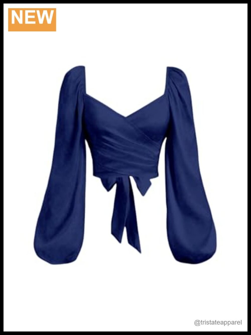 Women's Satin Cropped Blouse Bow Tie Back Wrap Long Sleeve Ruched Top